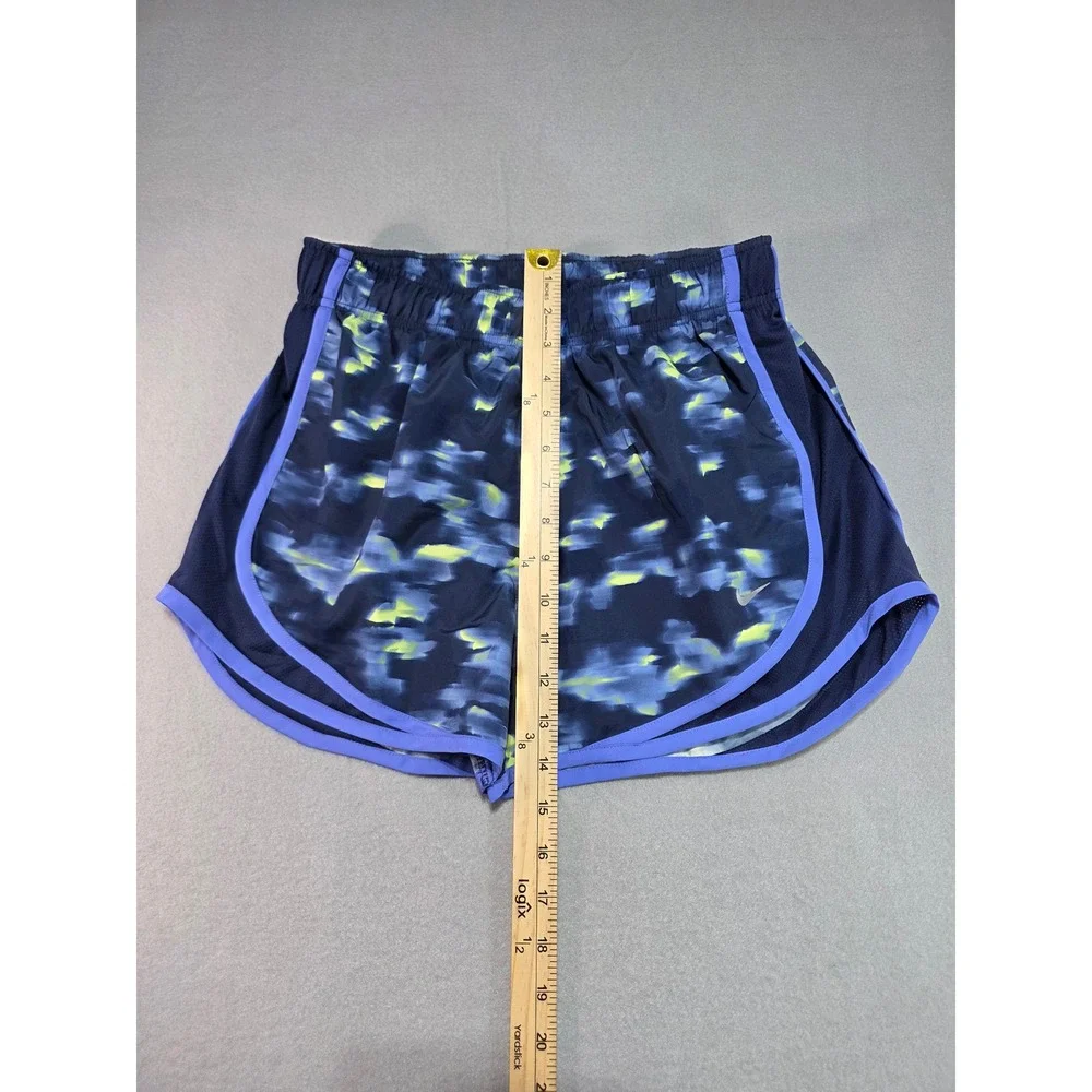 Nike Tempo Dri-FIT Running Shorts Navy Yellow Abstract Print Womens Small